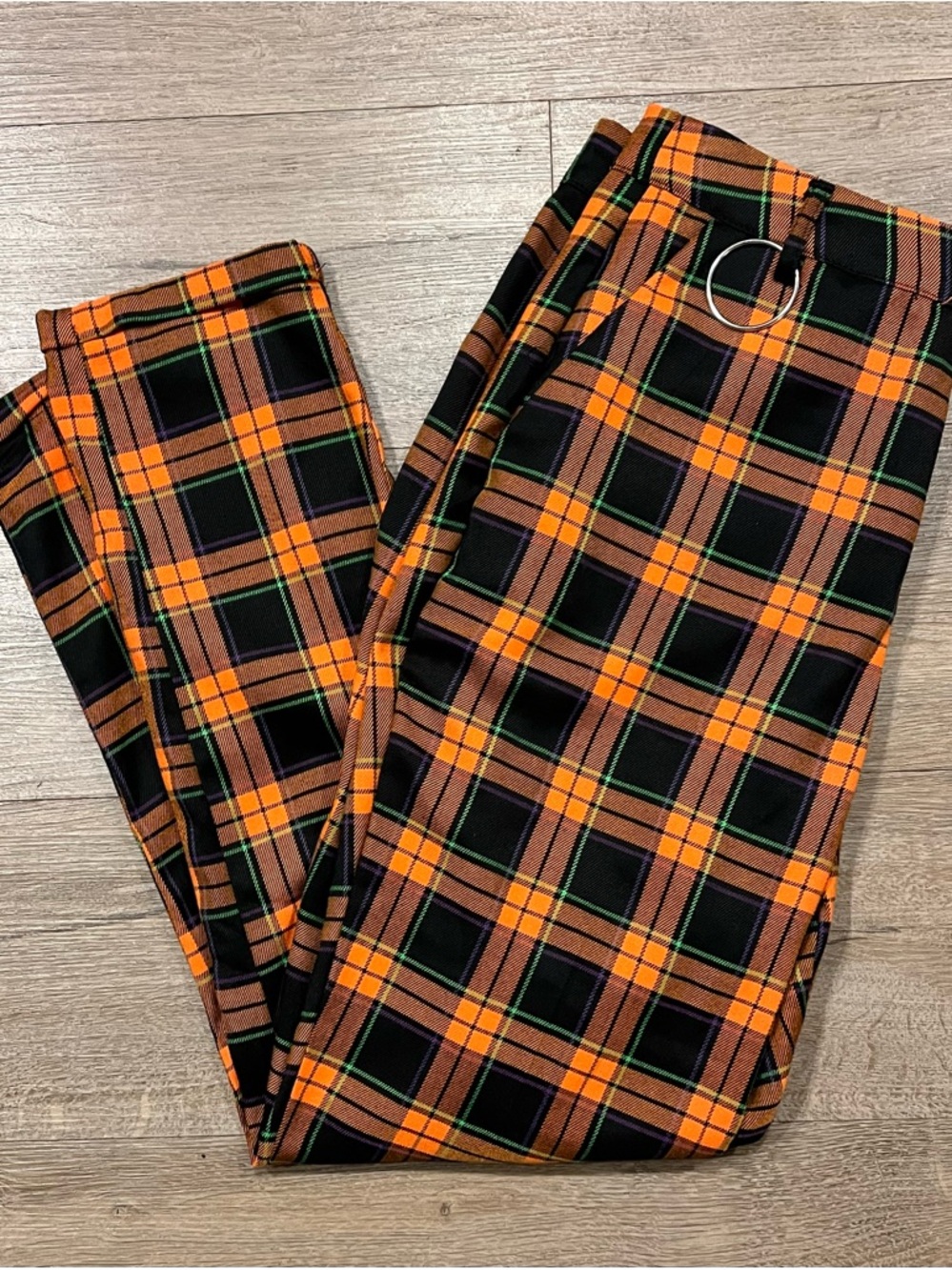 Hot Topic Black & Orange Plaid Trousers Size L - Picture 6 of 10
